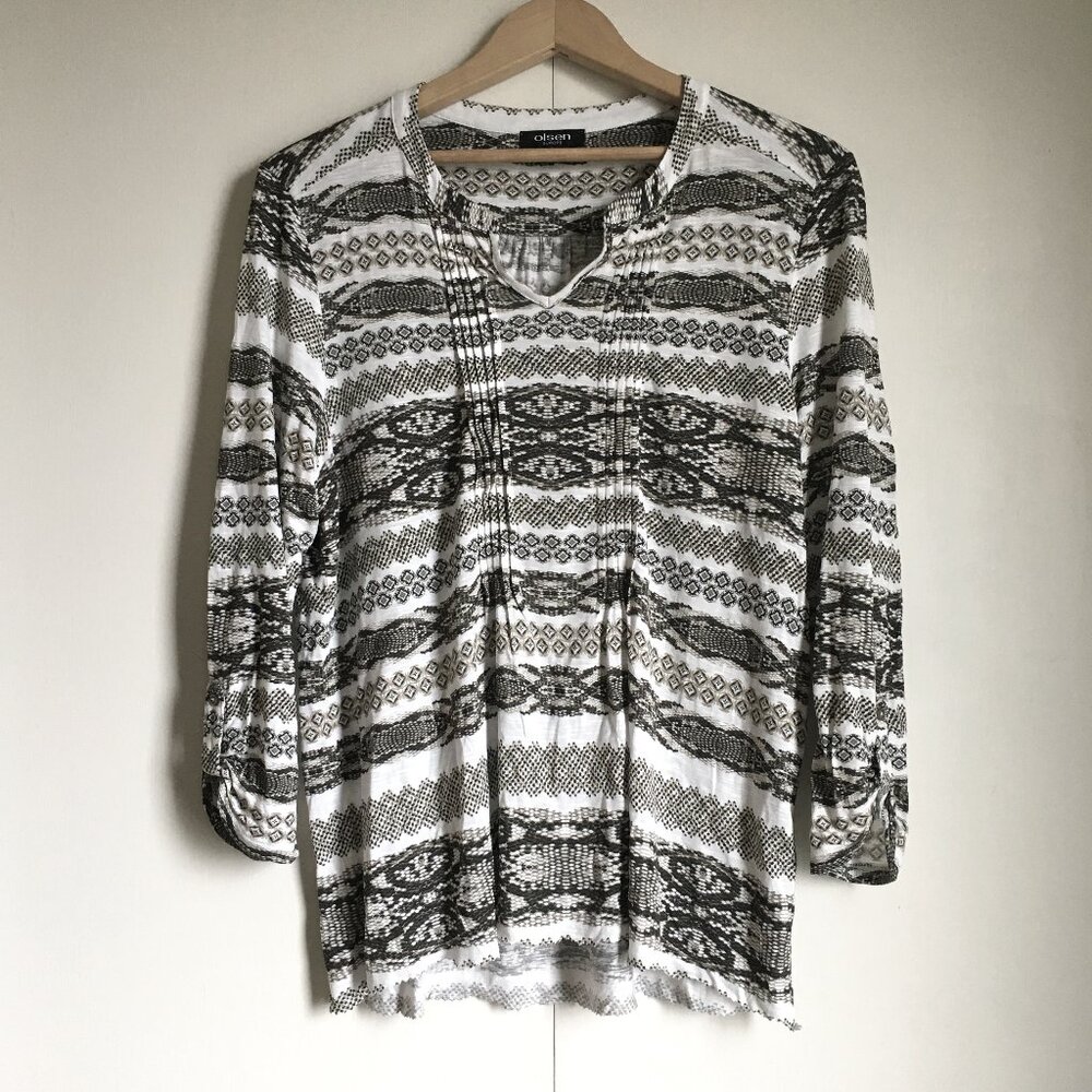 Danish Designer Olsen Europe Reptile Scale Print Tunic Tuckwork Jersey Top M/10